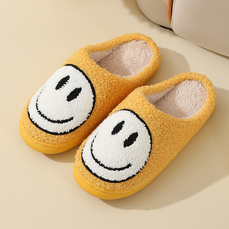 Chaussons d'intérieur pour femme à motif smiley et doublure douce