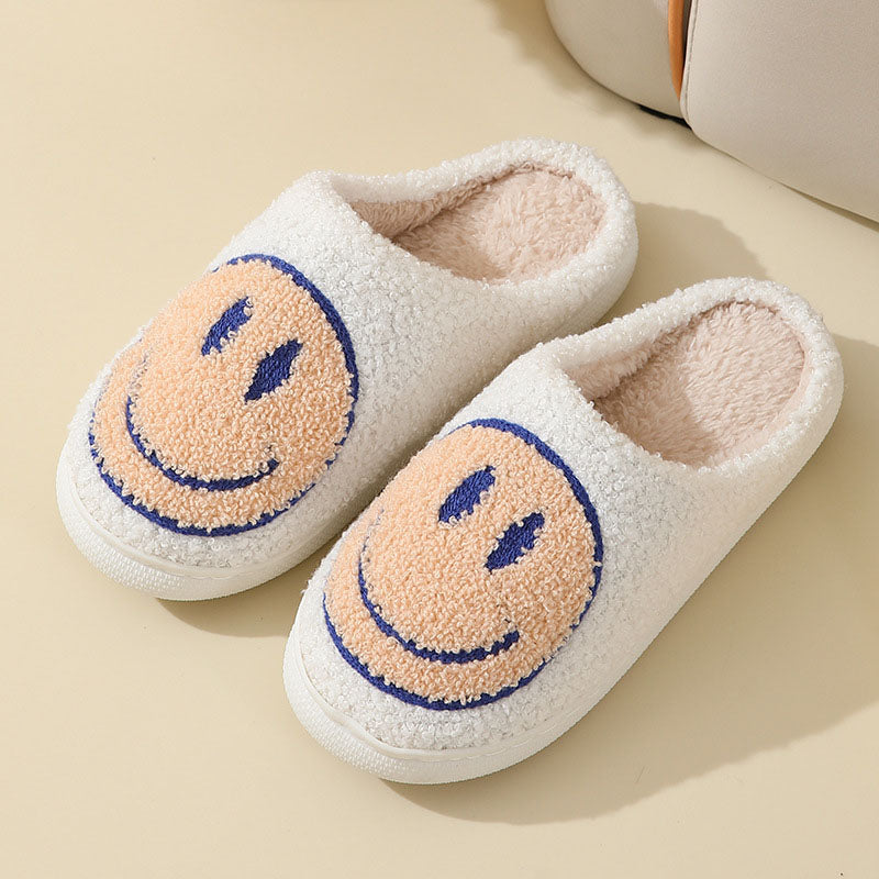 Chaussons d'intérieur pour femme à motif smiley et doublure douce