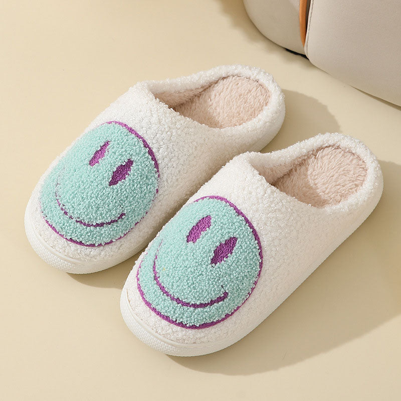 Chaussons d'intérieur pour femme à motif smiley et doublure douce