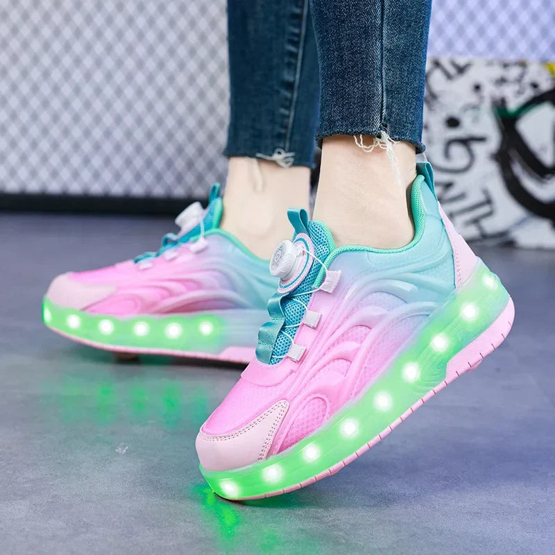 Chaussures à roulettes à LED pour enfant – Baskets lumineuses pour garçon et fille avec roues rechargeables par USB