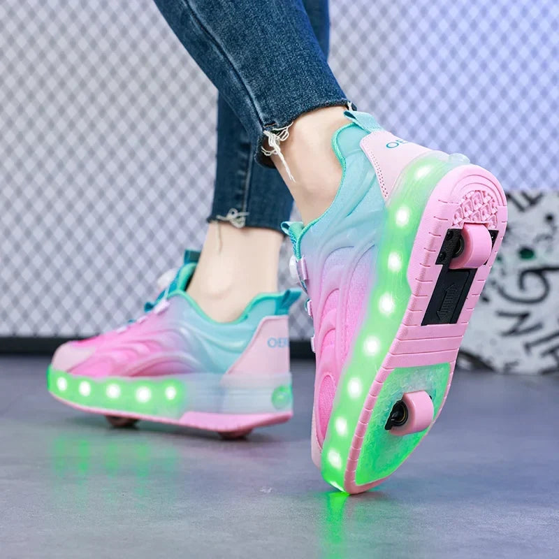 Chaussures à roulettes à LED pour enfant – Baskets lumineuses pour garçon et fille avec roues rechargeables par USB