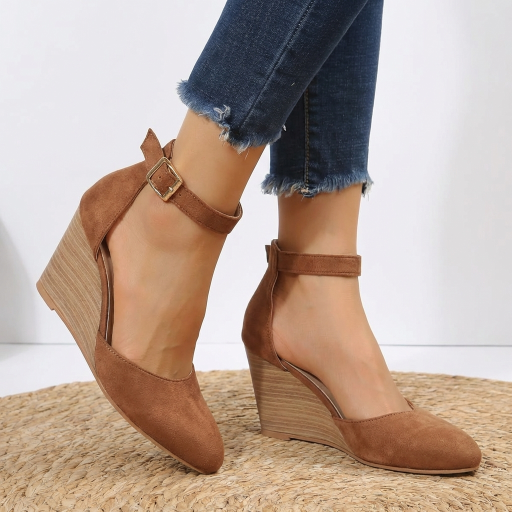 Chaussures compensées pour femme à bout pointu et bride de cheville – confort élégant et confection artisanale raffinée