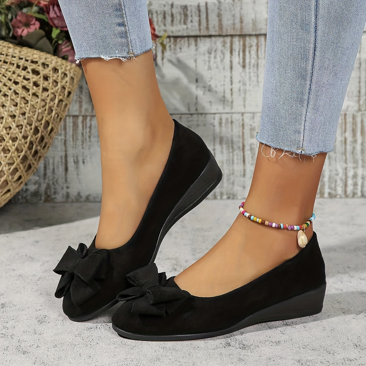Chaussures compensées pour femme avec nœud