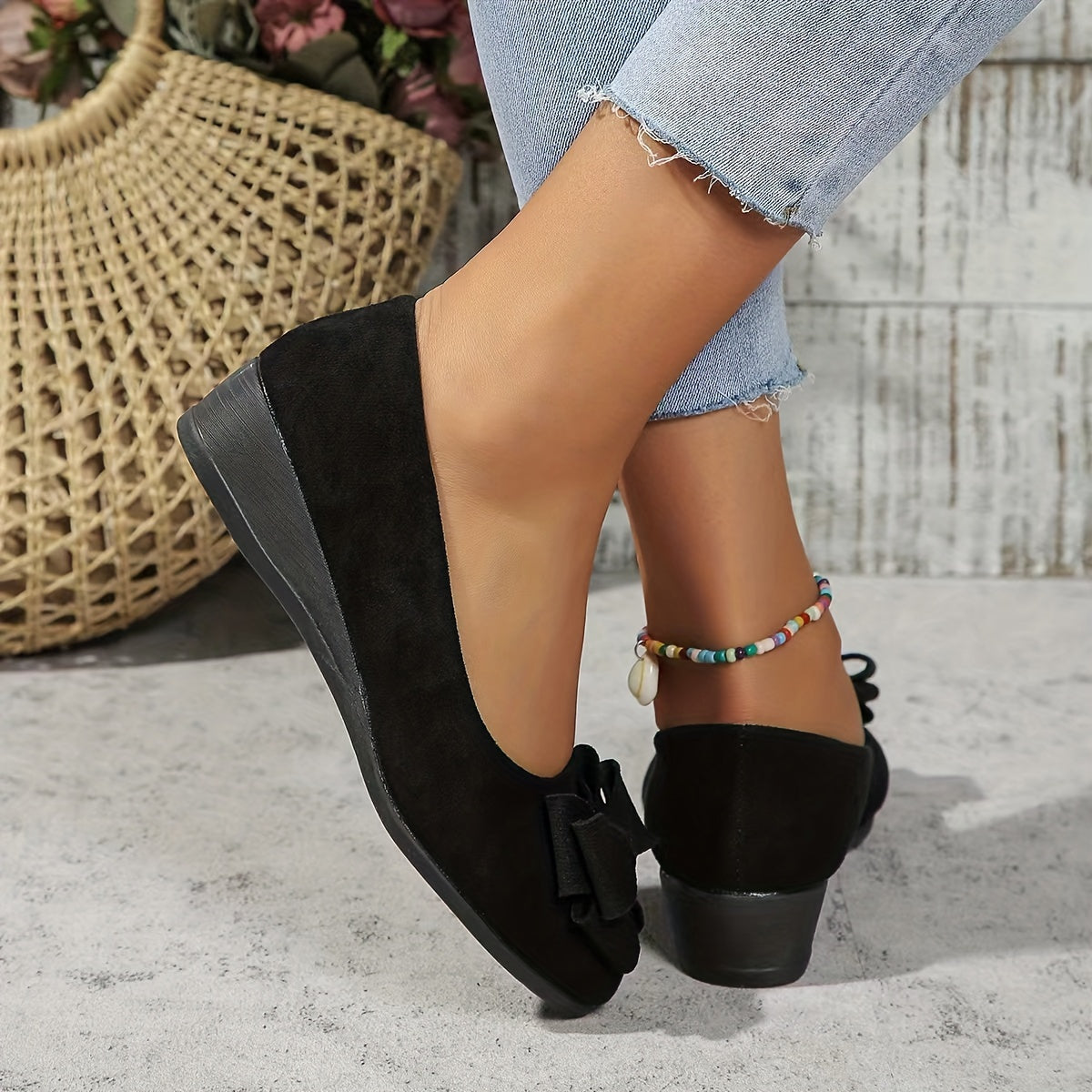 Chaussures compensées pour femme avec nœud