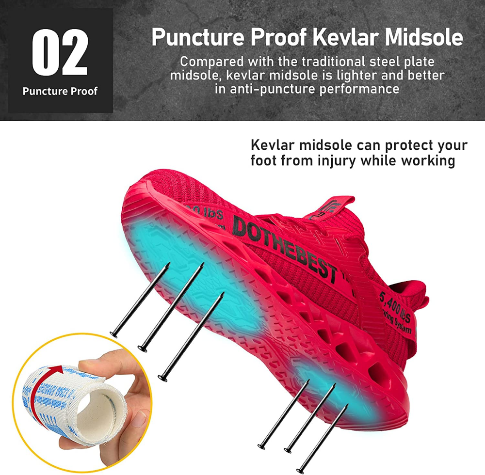 Chaussures de travail respirantes en maille Flyknit avec embout d'acier et semelle en Kevlar