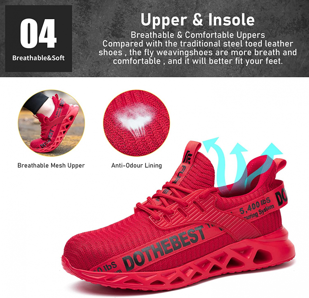 Chaussures de travail respirantes en maille Flyknit avec embout d'acier et semelle en Kevlar