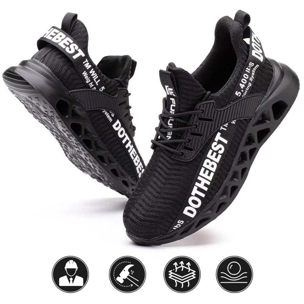 Chaussures de travail respirantes en maille Flyknit avec embout d'acier et semelle en Kevlar