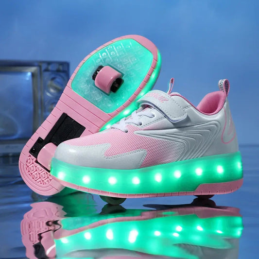 Chaussures pour enfant à roulettes et lumières LED – Fermeture Velcro facile pour jeux actifs