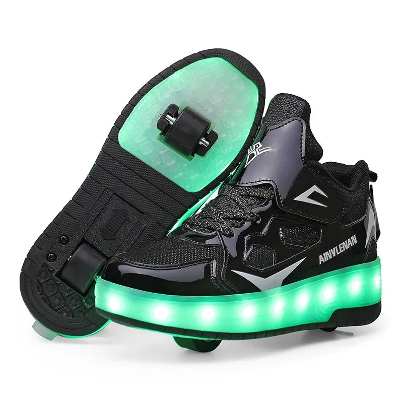 Chaussures pour enfant à roulettes et lumières LED – Fermeture Velcro facile pour jeux actifs