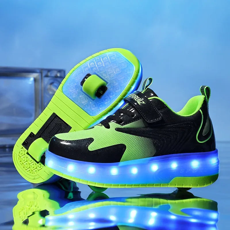 Chaussures pour enfant à roulettes et lumières LED – Fermeture Velcro facile pour jeux actifs