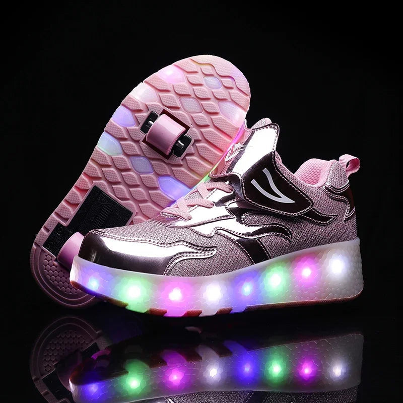Chaussures pour enfant à roulettes et lumières LED – Fermeture Velcro facile pour jeux actifs