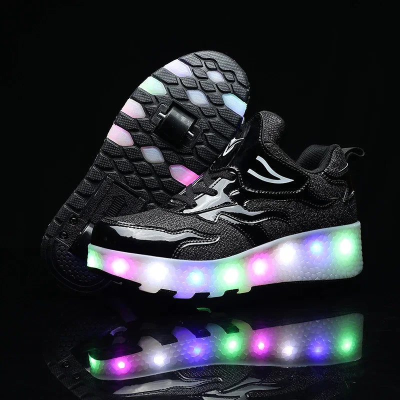 Chaussures pour enfant à roulettes et lumières LED – Fermeture Velcro facile pour jeux actifs