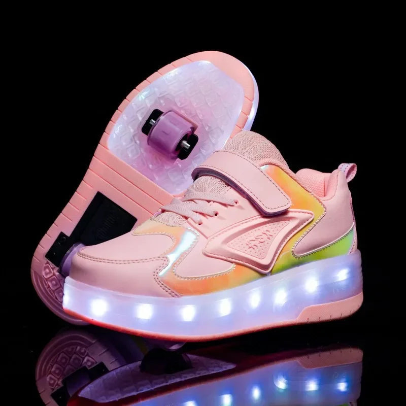 Chaussures pour enfant à roulettes et lumières LED – Fermeture Velcro facile pour jeux actifs