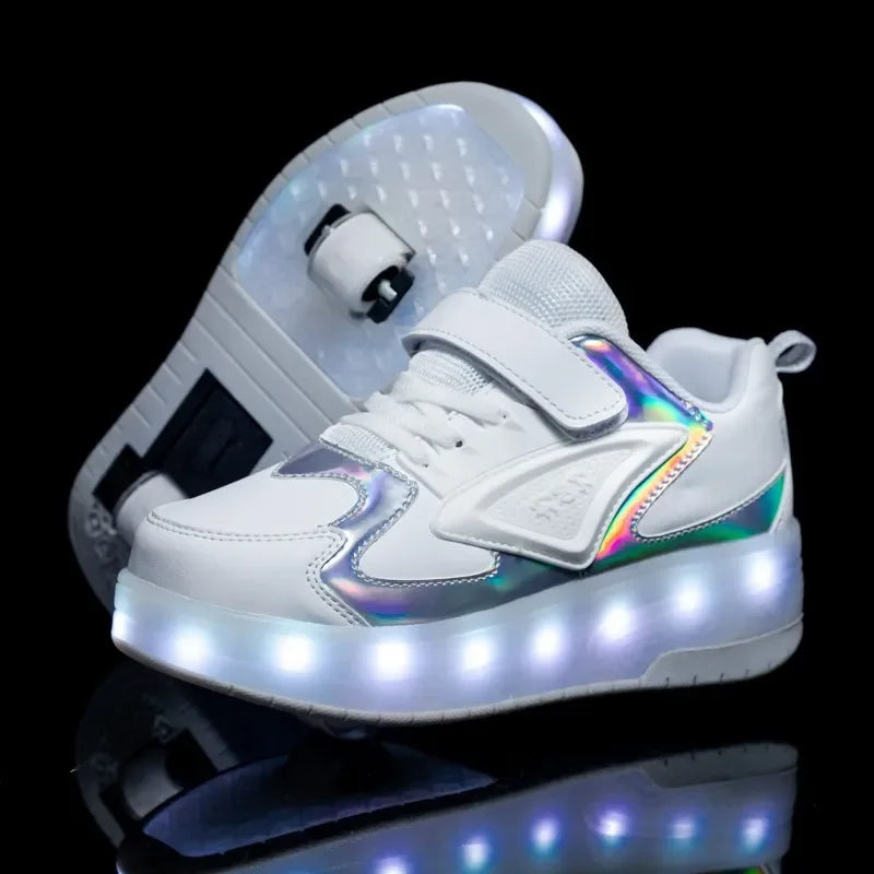 Chaussures pour enfant à roulettes et lumières LED – Fermeture Velcro facile pour jeux actifs
