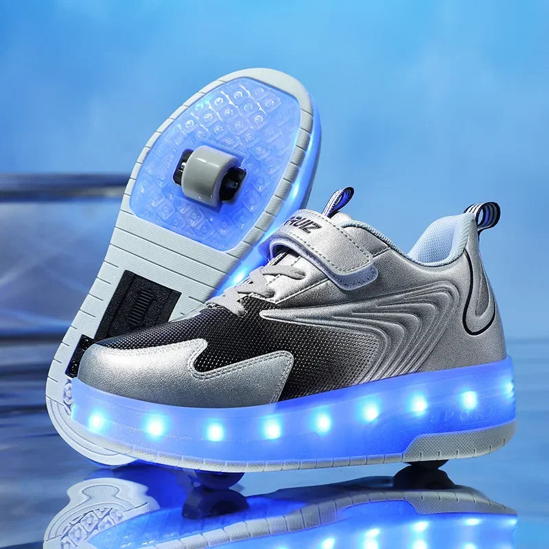 Chaussures pour enfant à roulettes et lumières LED – Fermeture Velcro facile pour jeux actifs
