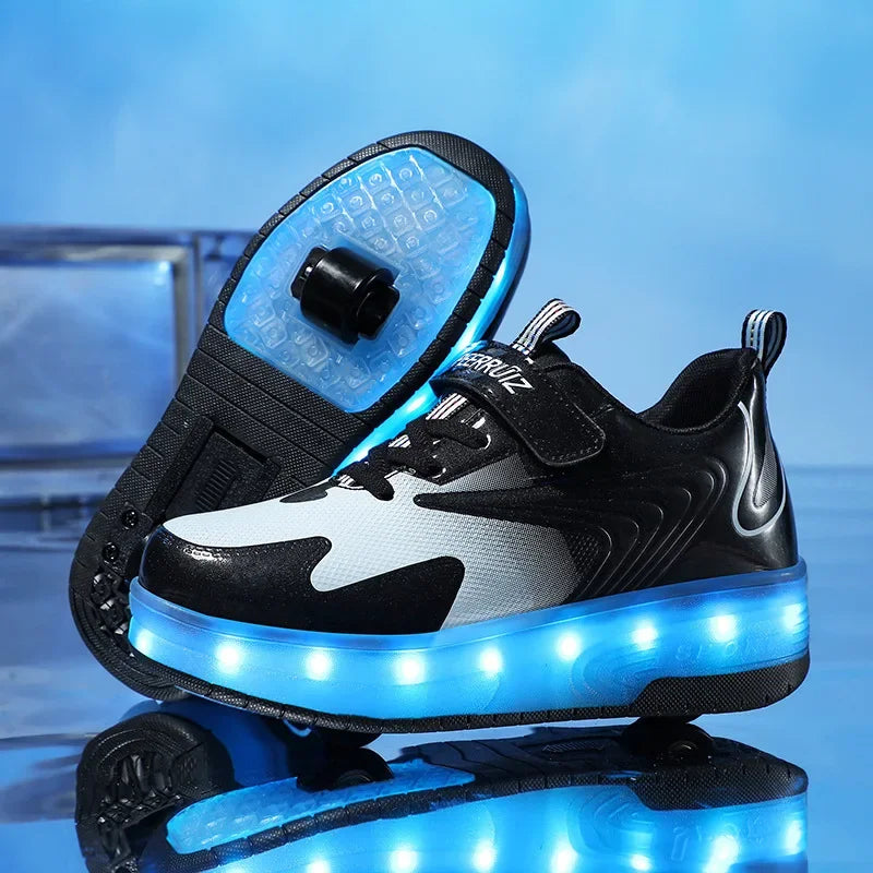 Chaussures pour enfant à roulettes et lumières LED – Fermeture Velcro facile pour jeux actifs