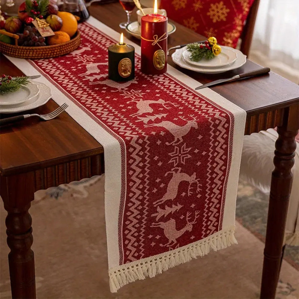 Chemin de table de Noël festif à motif renne