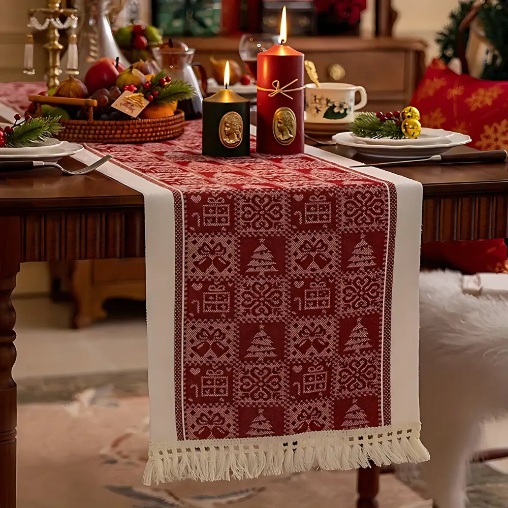 Chemin de table de Noël festif à motif renne