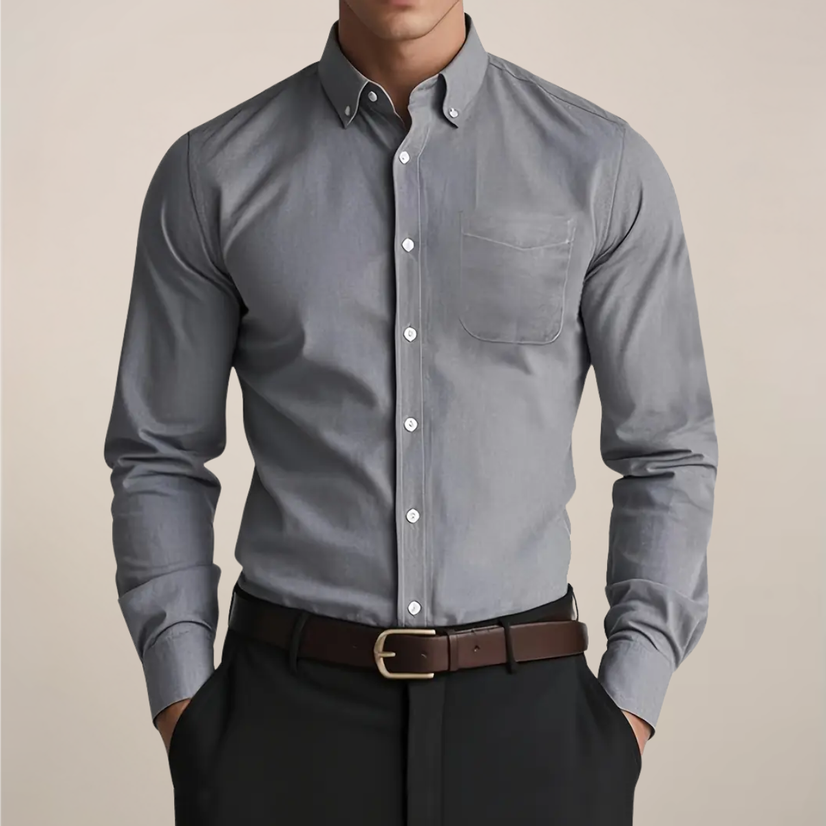 Chemise à manches longues et col boutonné pour homme