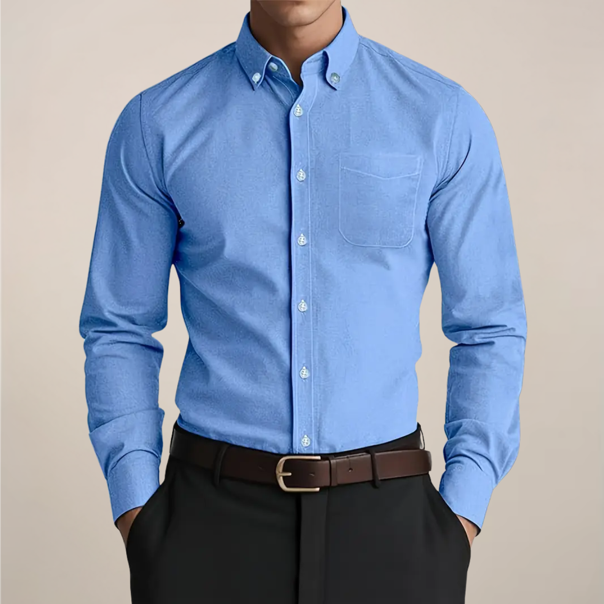 Chemise à manches longues et col boutonné pour homme