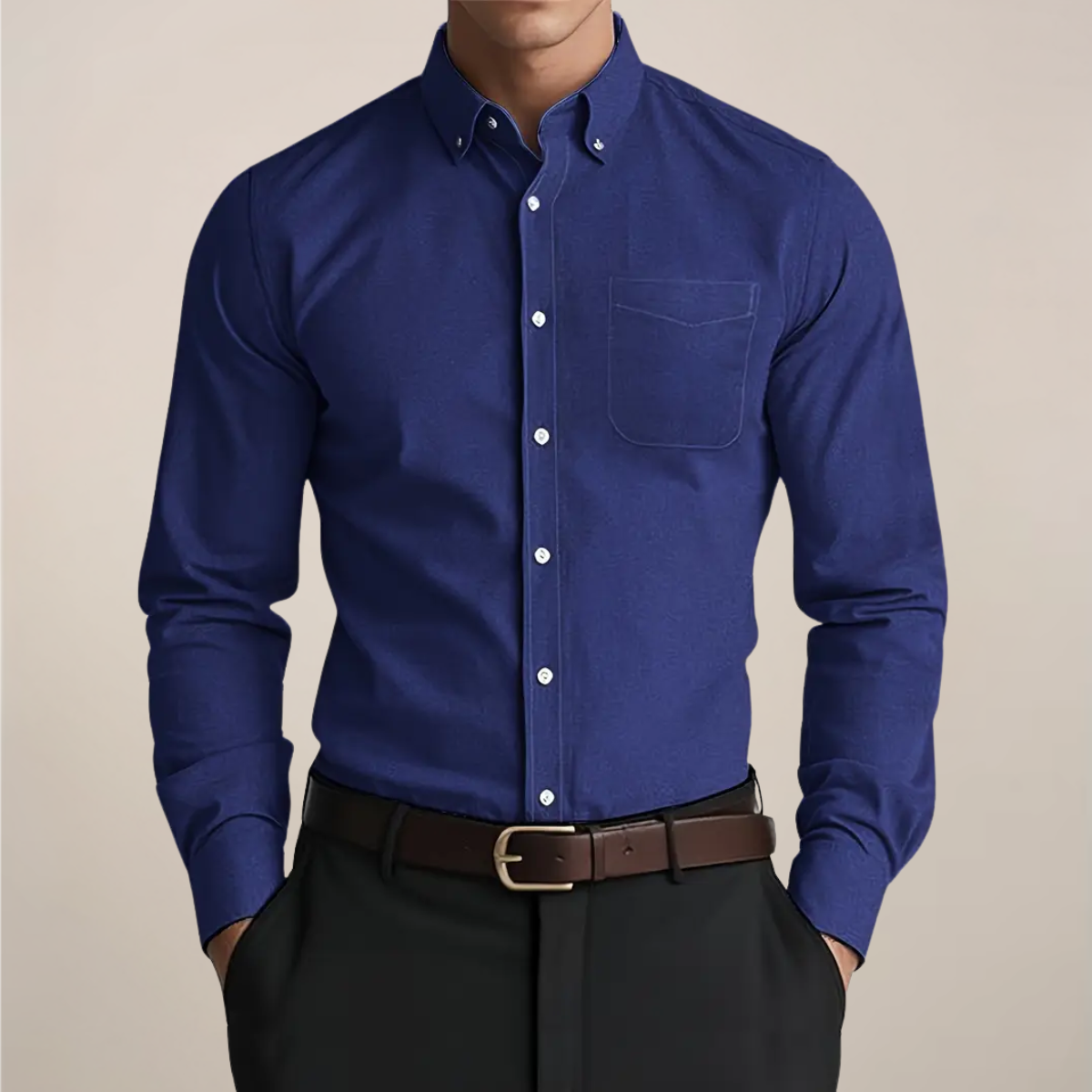 Chemise à manches longues et col boutonné pour homme