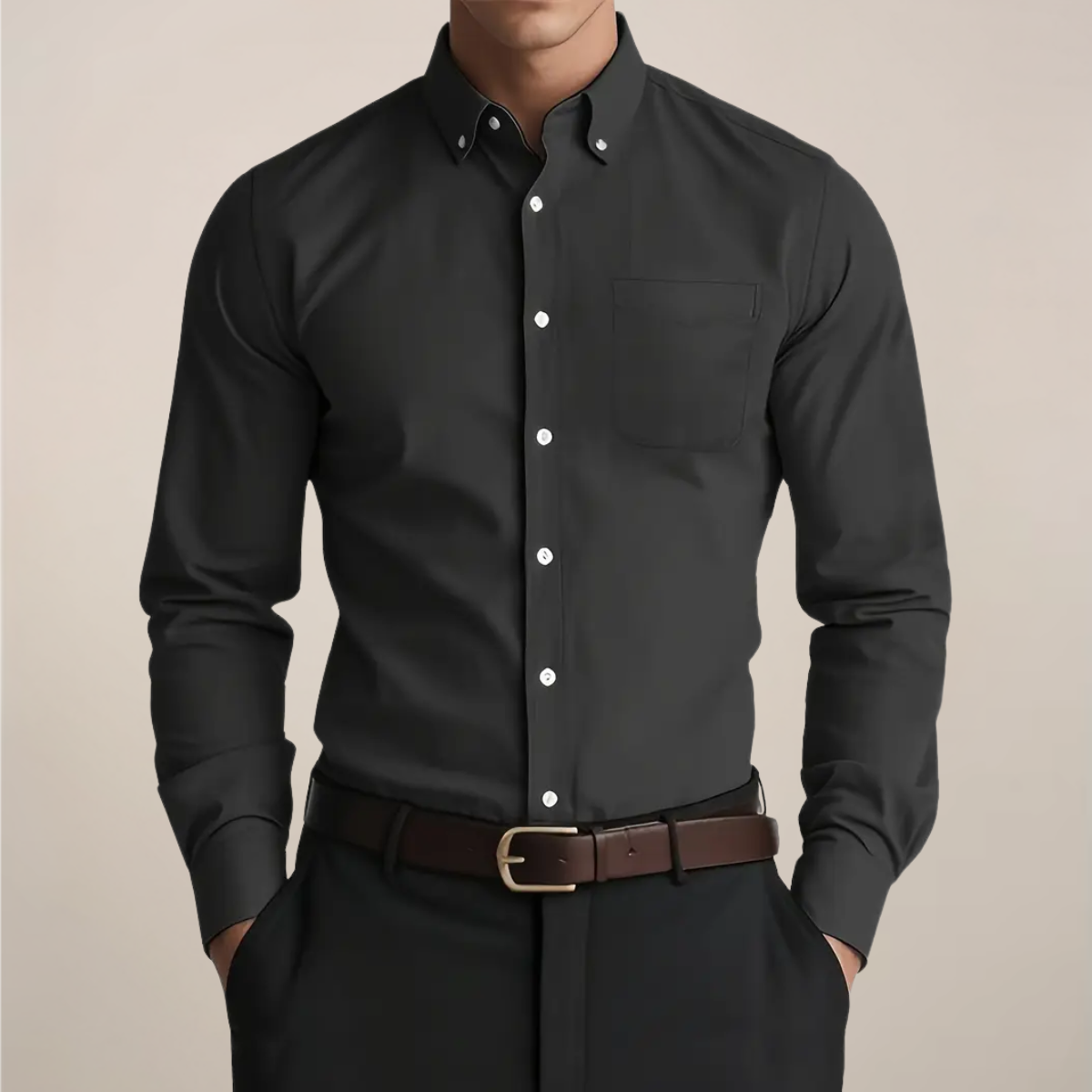 Chemise à manches longues et col boutonné pour homme