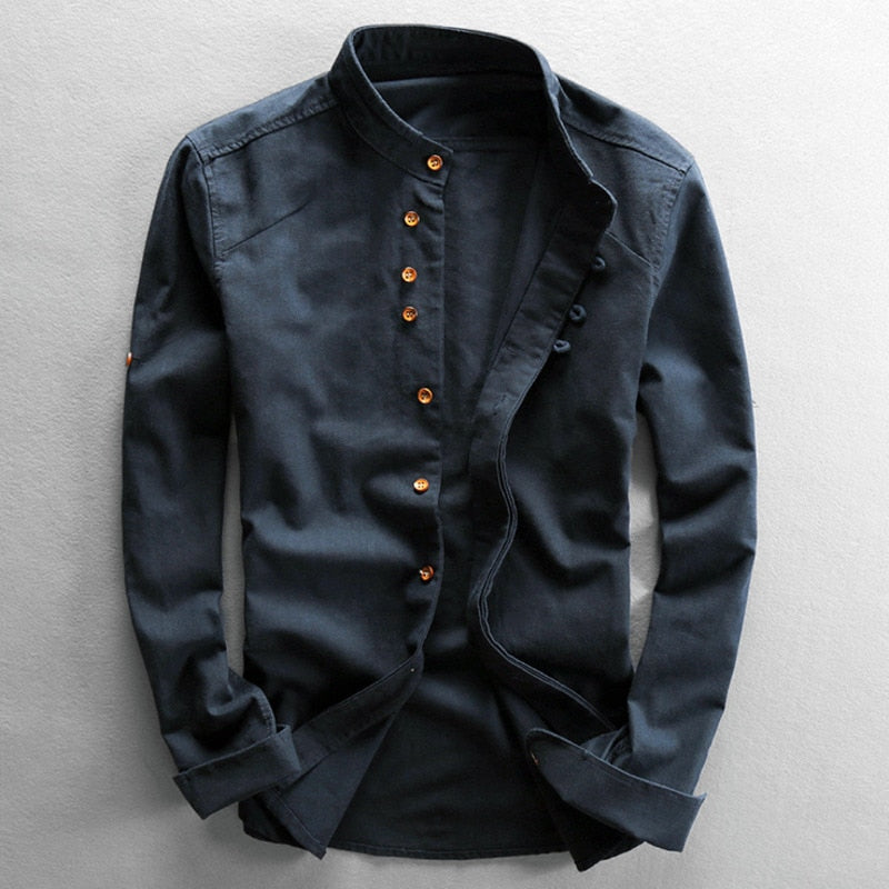 Chemise à manches longues et col officier pour homme