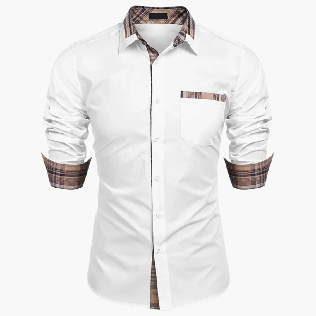 Chemise à manches longues pour homme avec col et détails à carreaux