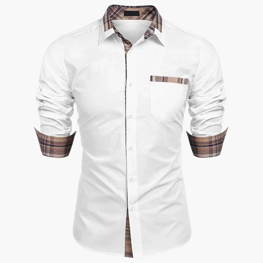 Chemise à manches longues pour homme avec col et détails à carreaux