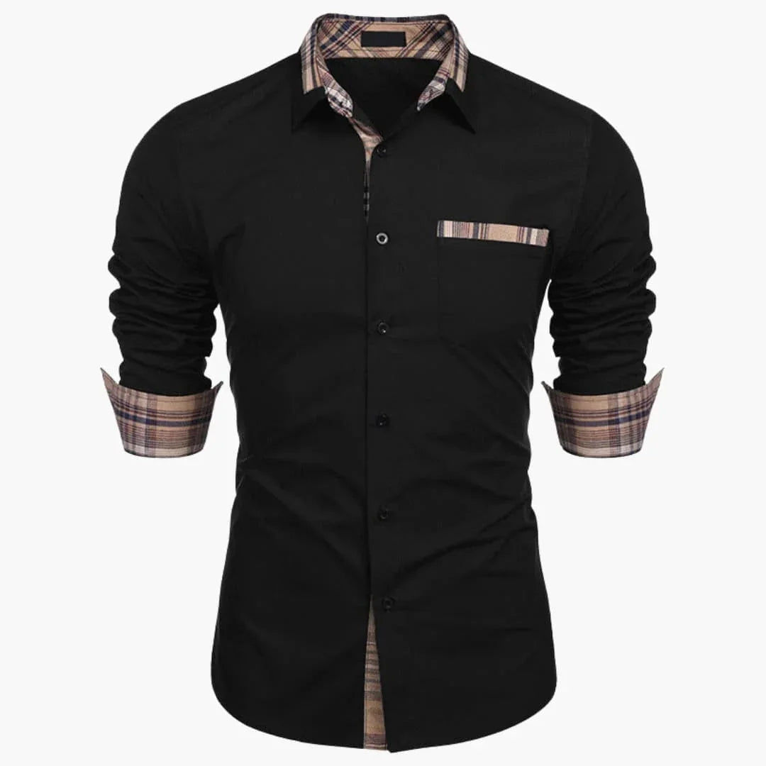 Chemise à manches longues pour homme avec col et détails à carreaux