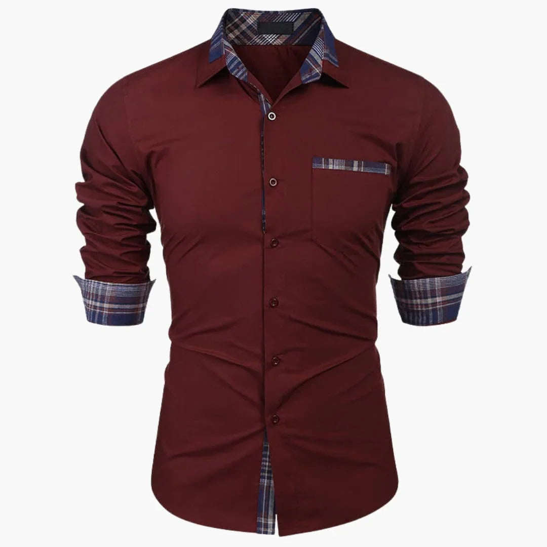 Chemise à manches longues pour homme avec col et détails à carreaux