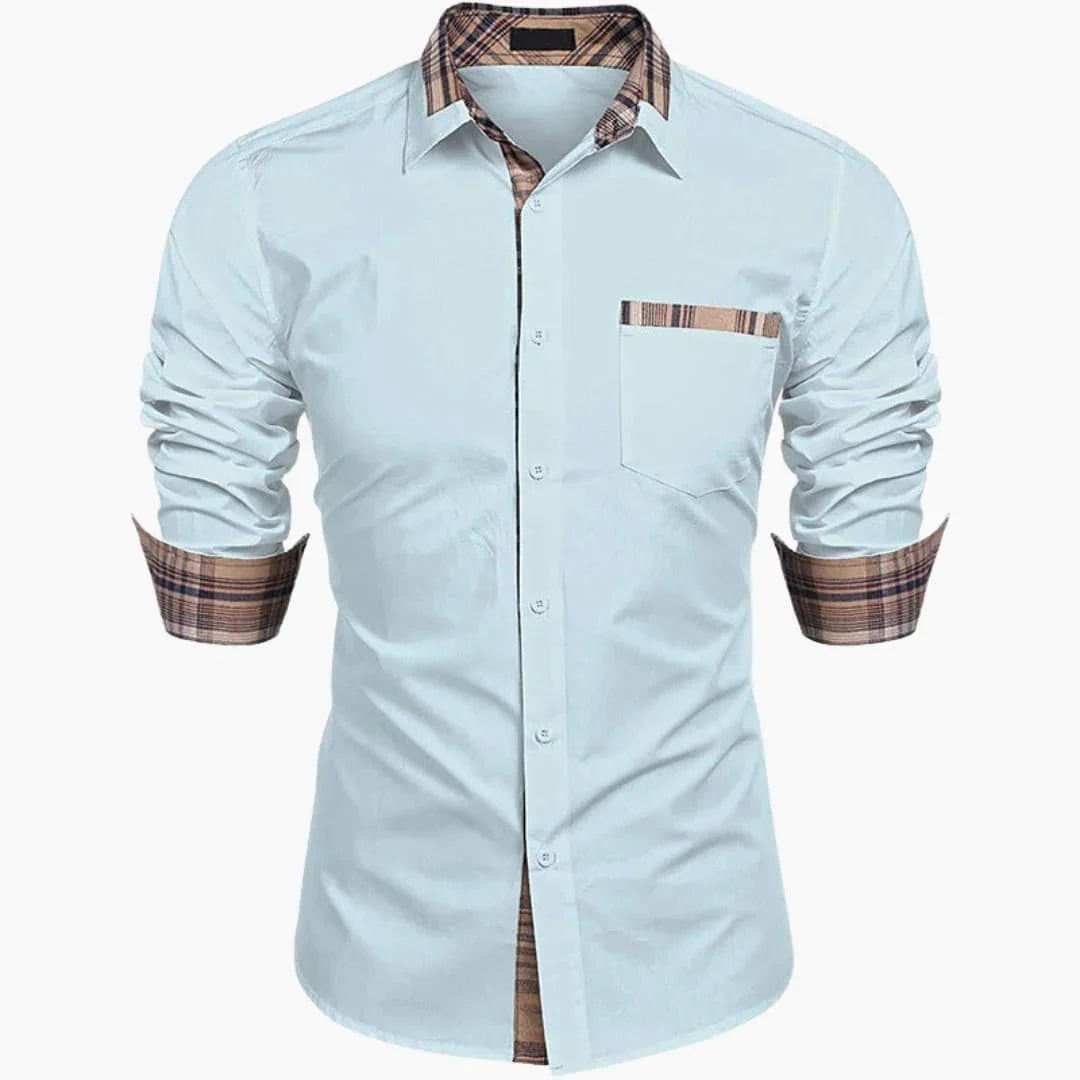 Chemise à manches longues pour homme avec col et détails à carreaux