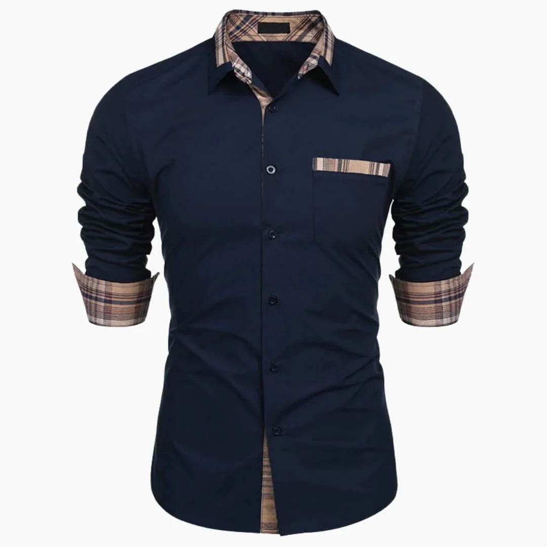 Chemise à manches longues pour homme avec col et détails à carreaux