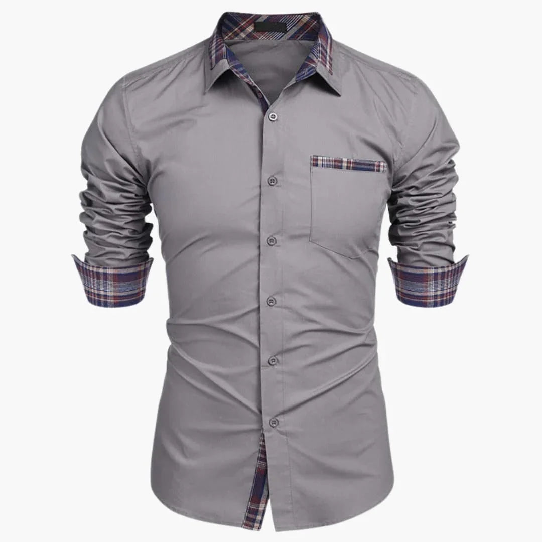 Chemise à manches longues pour homme avec col et détails à carreaux