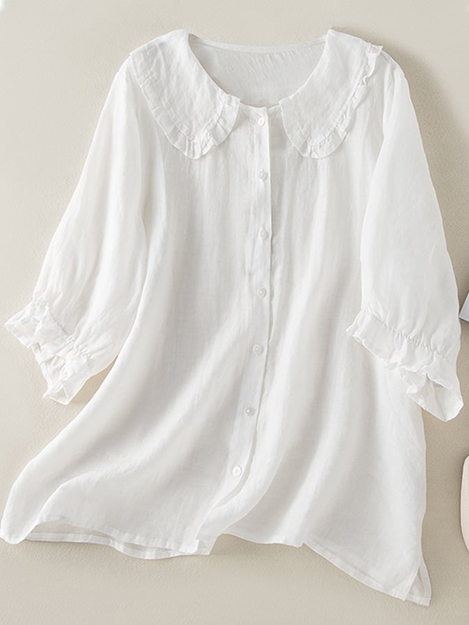 Chemise ample élégante en coton avec col à volant pour femme