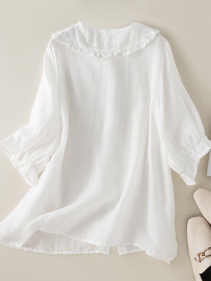 Chemise ample élégante en coton avec col à volant pour femme