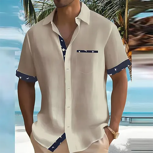 Chemise camp respirante d'été avec détails contrastants