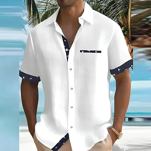 Chemise camp respirante d'été avec détails contrastants