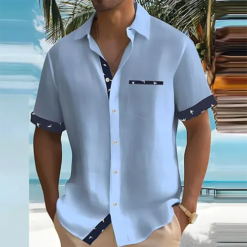 Chemise camp respirante d'été avec détails contrastants
