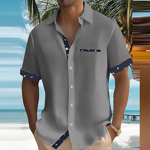 Chemise camp respirante d'été avec détails contrastants