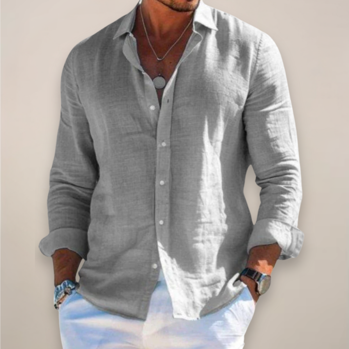 Chemise casual à manches longues et boutons pour homme