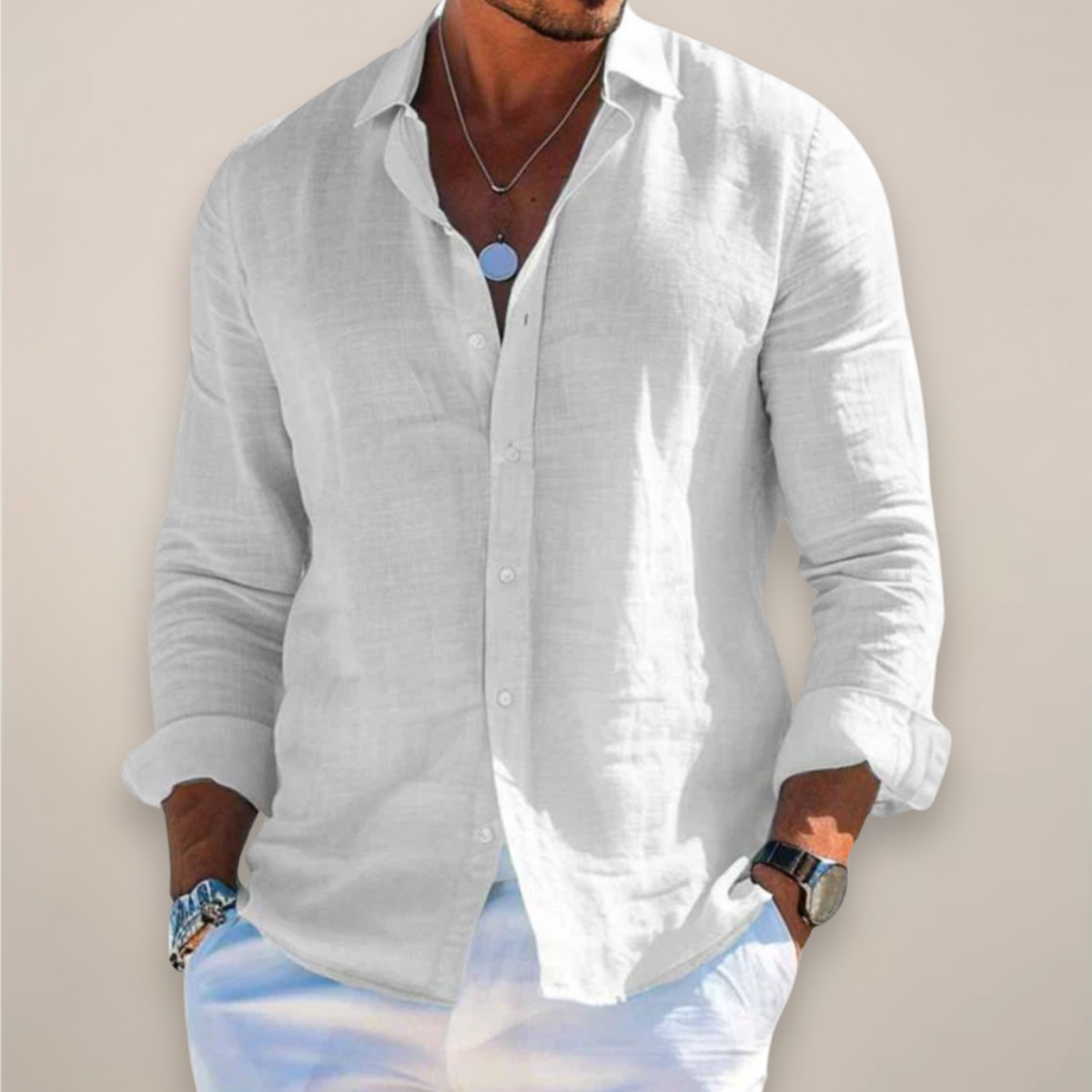 Chemise casual à manches longues et boutons pour homme
