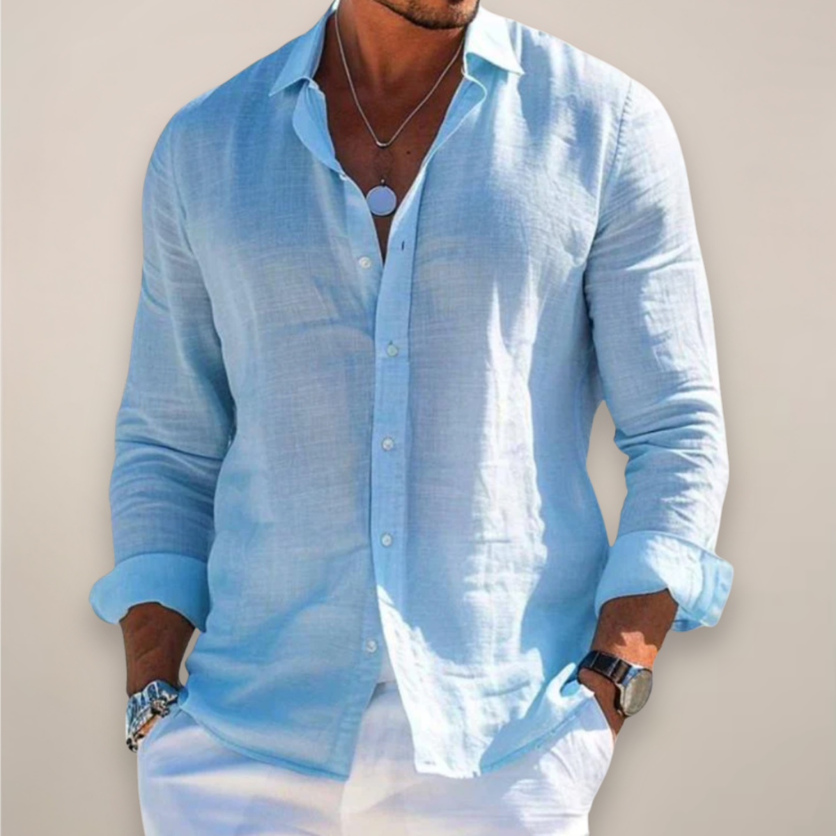 Chemise casual à manches longues et boutons pour homme