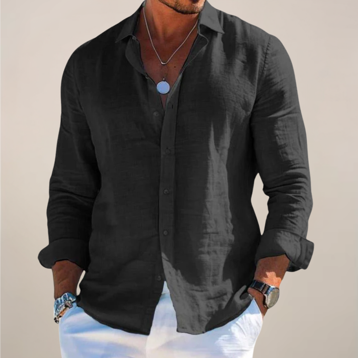 Chemise casual à manches longues et boutons pour homme