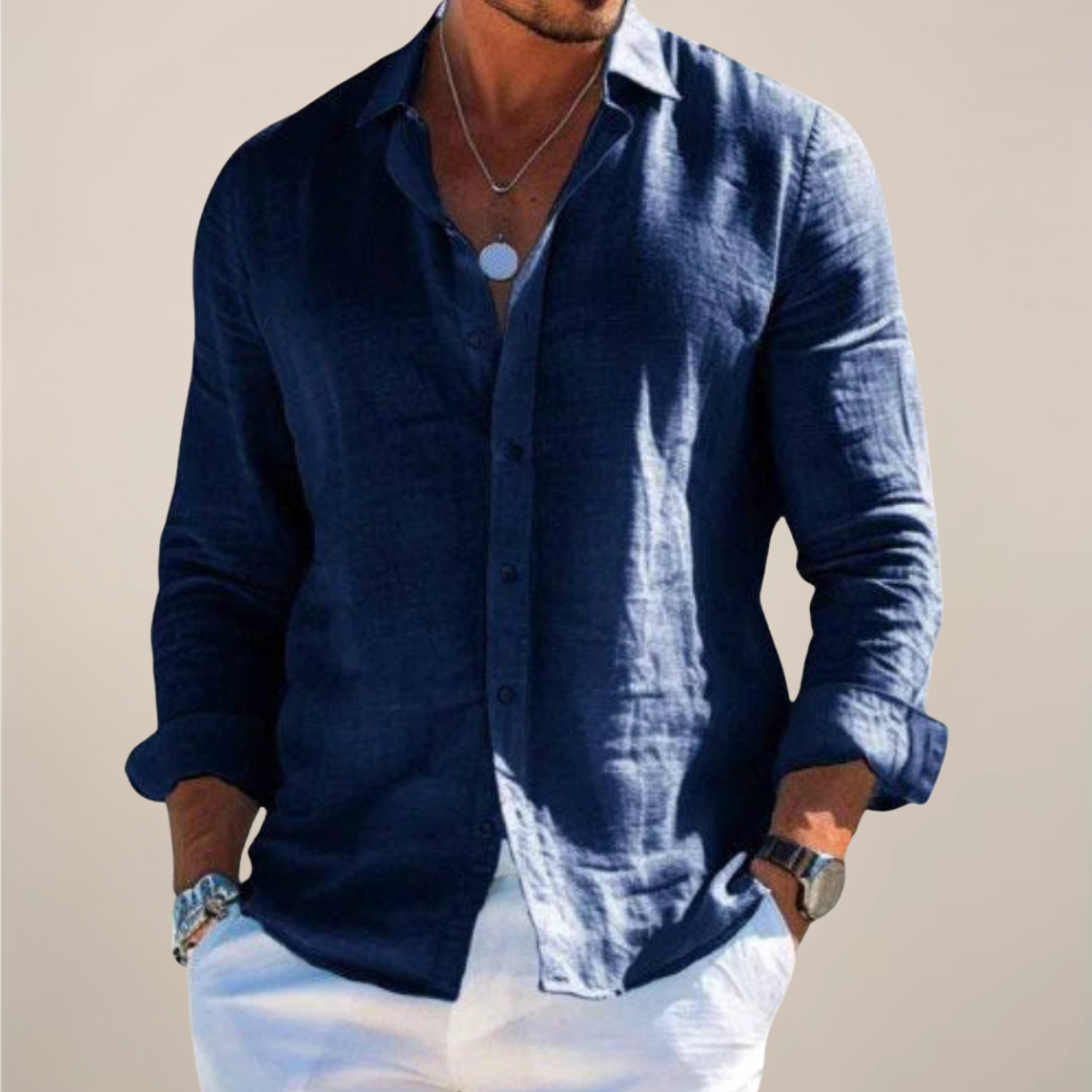 Chemise casual à manches longues et boutons pour homme
