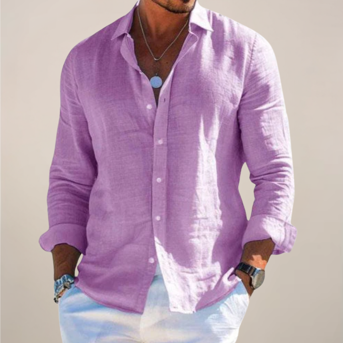 Chemise casual à manches longues et boutons pour homme