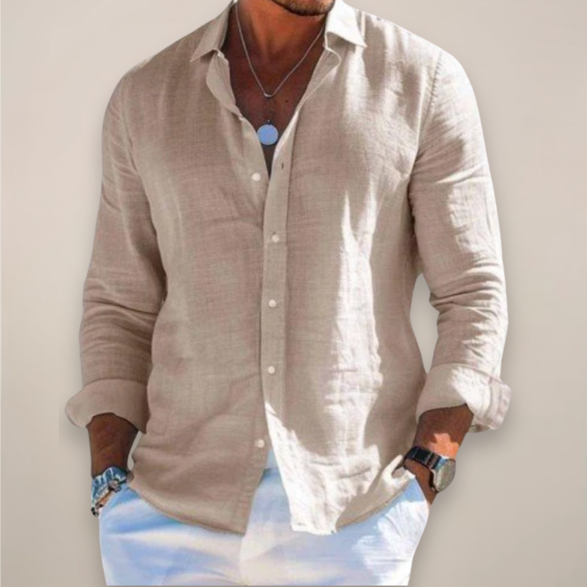 Chemise casual à manches longues et boutons pour homme