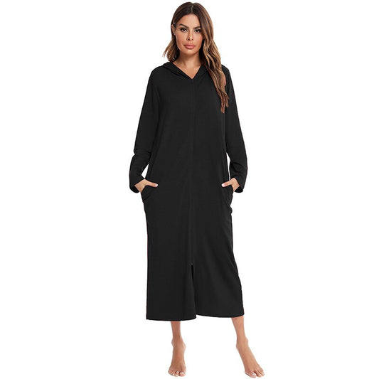 Chemise de nuit chaude à fermeture éclair et capuche
