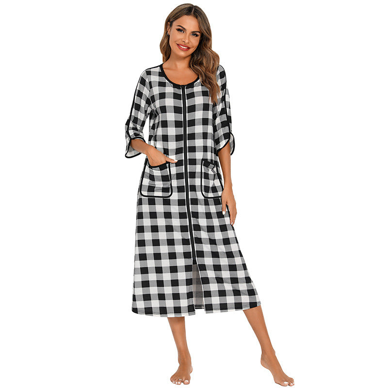 Chemise de nuit chaude à fermeture éclair et capuche