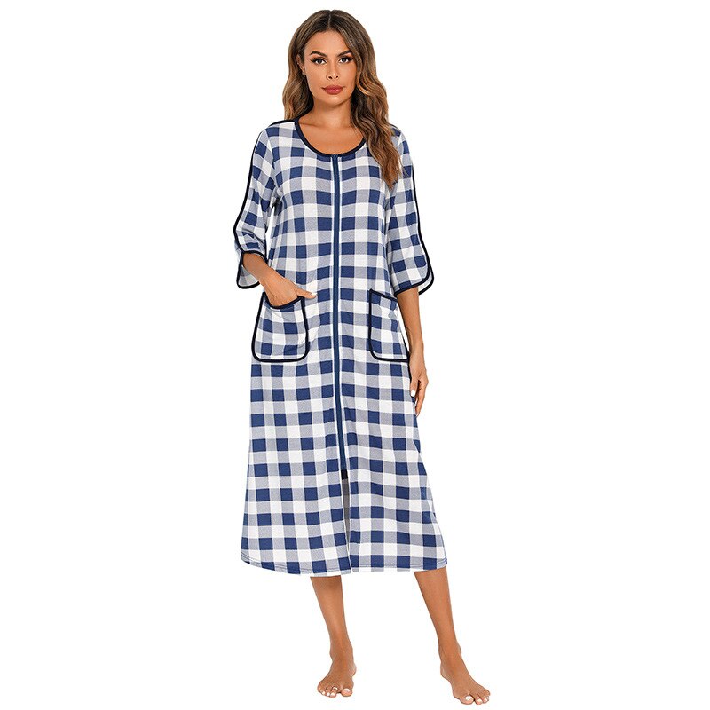 Chemise de nuit chaude à fermeture éclair et capuche